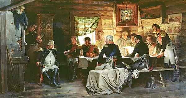 Council of War in Fili in 1812 Oil Painting by Aleksei Danilovich Kivshenko