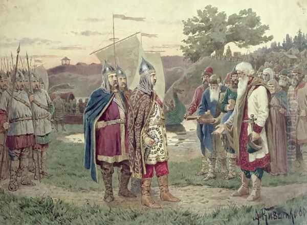 The Grand Duke Meeting with the People of a Slav Town in the 9th century Oil Painting by Aleksei Danilovich Kivshenko