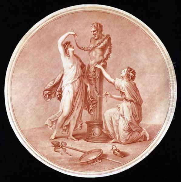 Nymphs Adorning a Statue of Pan Oil Painting by Angelica Kauffmann