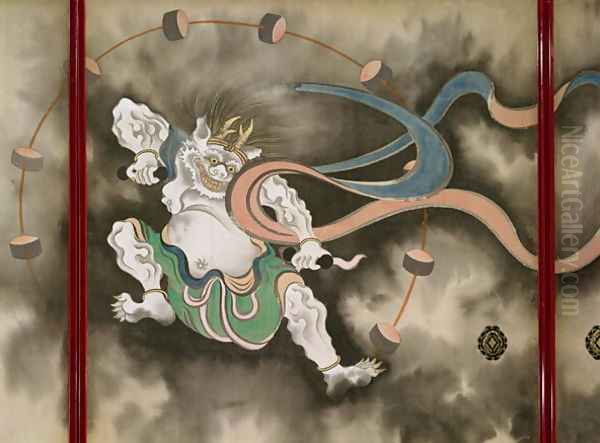 Sliding doors depicting a thunder god Late Edo Oil Painting by Suzuki Kiitsu