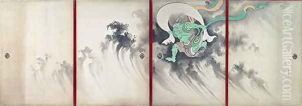 Sliding doors depicting a wind god Late Edo Period Oil Painting by Suzuki Kiitsu