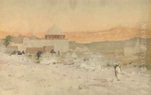 Arabs before a desert mosque at dusk Oil Painting by Robert George Talbot Kelly