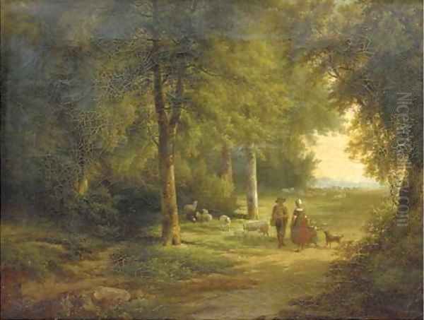 Chatting on a forest path Oil Painting by Cornelis Kimmel