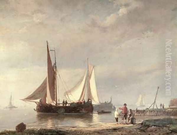 Harbour Scene Oil Painting by Johannes Hermann Barend Koekkoek