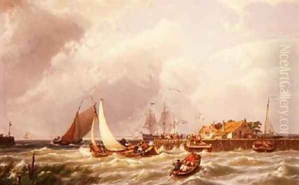 The Harbour Mouth Oil Painting by Johannes Hermann Barend Koekkoek