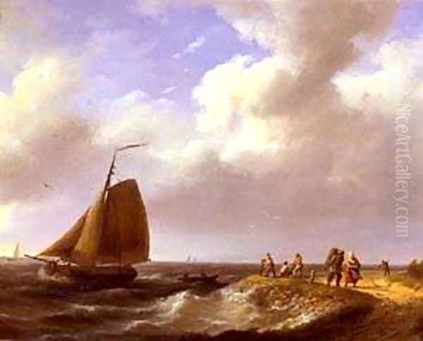 A fresh Breeze Off The Dutch Coast Oil Painting by Johannes Hermann Barend Koekkoek