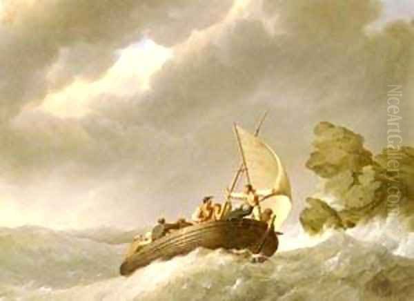 Sailing The Stormy Seas Oil Painting by Johannes Hermann Barend Koekkoek