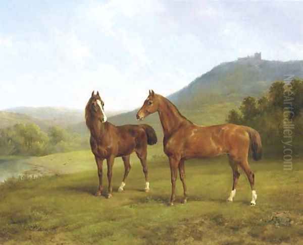 Horses in a valley Oil Painting by Augustus Knip