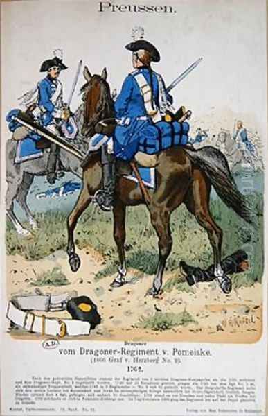 Dragoons in the Regiment von Pomeiske in 1762 Oil Painting by Richard Knoetel