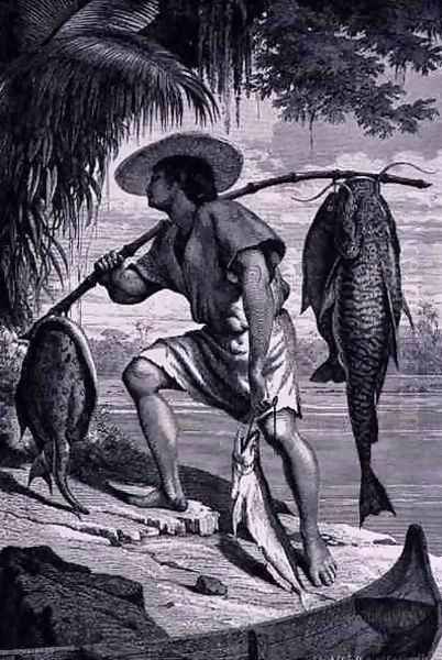 One of our Mojo Indians returning from fishing from The Amazon and Madeira Rivers Oil Painting by Franz Keller