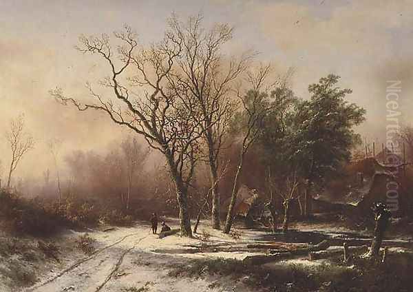 A Winters Evening Oil Painting by P.L.F. Kluyver