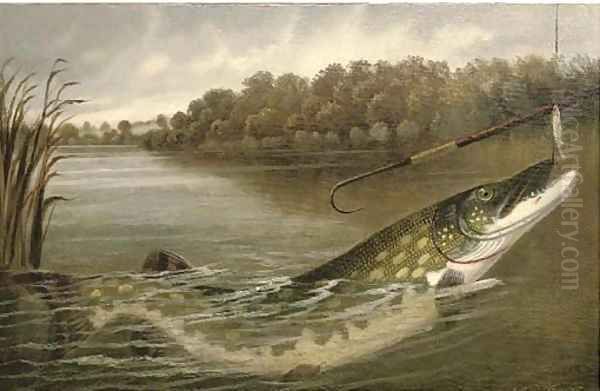 The hooked pike Oil Painting by A. Roland Knight