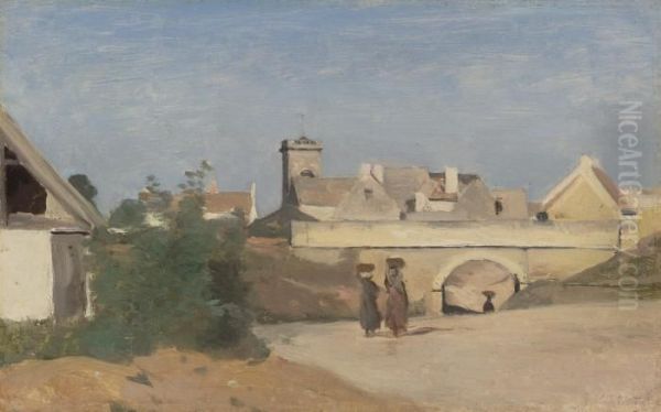 Un Faubourg De Ville Oil Painting by Jean-Baptiste-Camille Corot