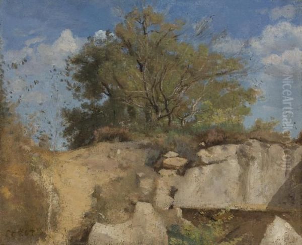 Fontainebleau, Sommet De Carriere Boisee Oil Painting by Jean-Baptiste-Camille Corot