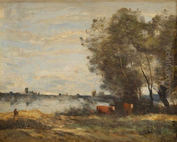 Bord De Riviere Oil Painting by Jean-Baptiste-Camille Corot