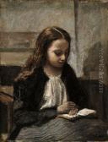 Jeune Fille Assise Lisant, Les Cheveux Sur Les Epaules Oil Painting by Jean-Baptiste-Camille Corot