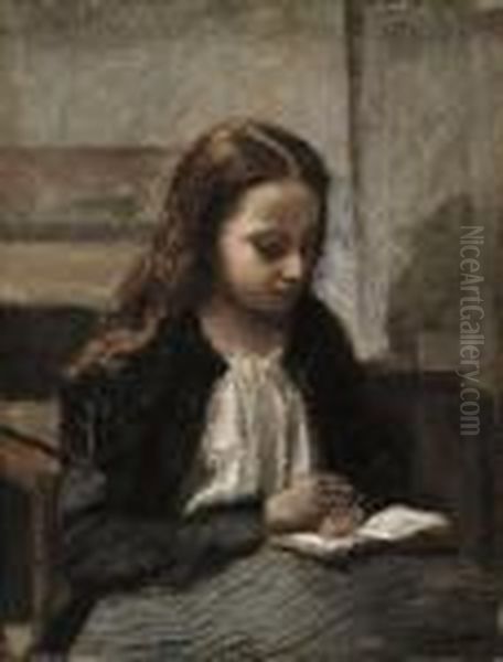 Jeune Fille Assise Lisant, Les Cheveux Sur Les Epaules Oil Painting by Jean-Baptiste-Camille Corot