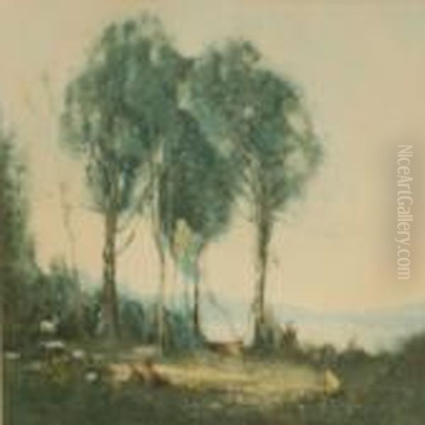 Goatherds On The Borromean Islands Oil Painting by Jean-Baptiste-Camille Corot