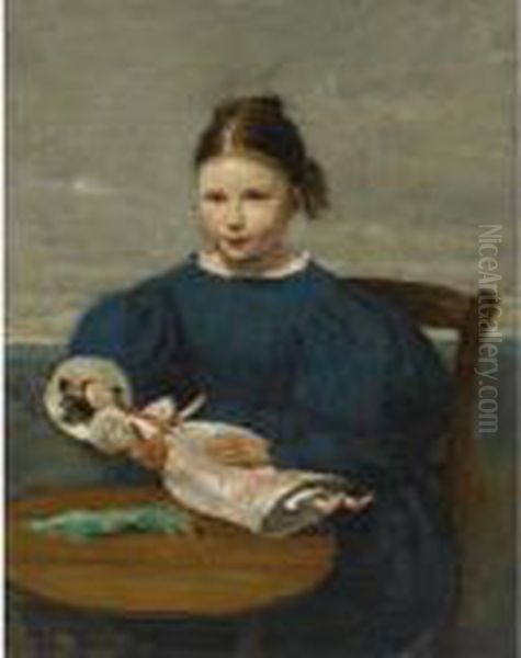 Jeune Fille A La Poupee Oil Painting by Jean-Baptiste-Camille Corot