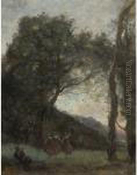 La Danse Des Trois Bergeres (soir) Oil Painting by Jean-Baptiste-Camille Corot