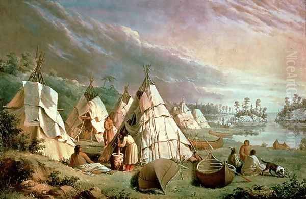 Indian Encampment on Lake Huron Oil Painting by Paul Kane