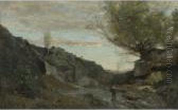 Un Torrent Des Abruzzes Oil Painting by Jean-Baptiste-Camille Corot