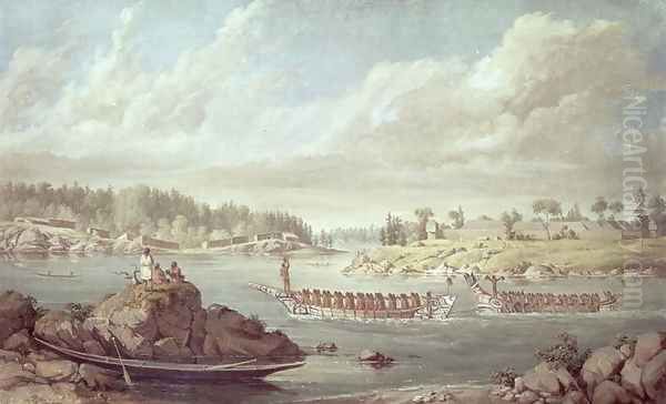 Makah returning in their war canoes Oil Painting by Paul Kane