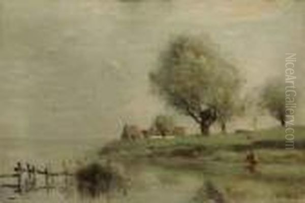 Chaumieres Au Bord De L'eau Oil Painting by Jean-Baptiste-Camille Corot