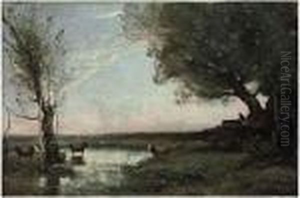 Paluds Antiques Oil Painting by Jean-Baptiste-Camille Corot