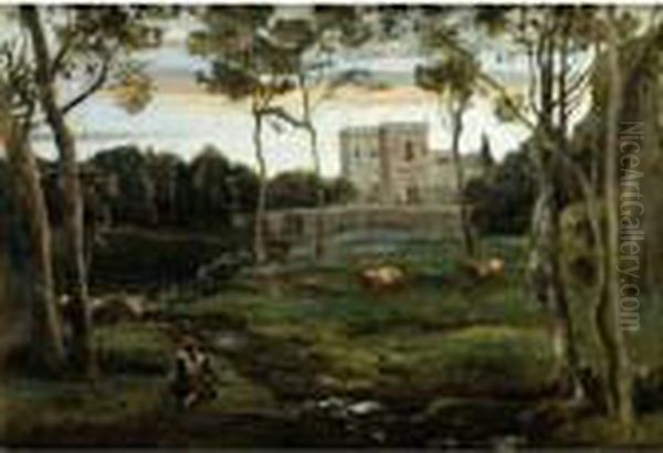 Le Parc De La Villa Doria-pamphili, Rome Oil Painting by Jean-Baptiste-Camille Corot