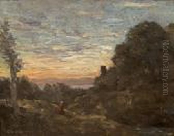 La Tour Dans Les Arbres Oil Painting by Jean-Baptiste-Camille Corot