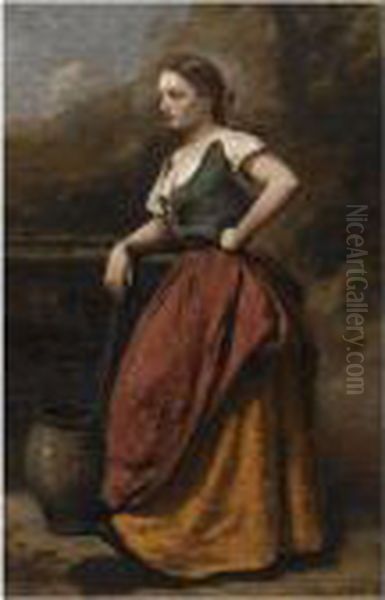 Jeune Femme A La Fontaine Oil Painting by Jean-Baptiste-Camille Corot