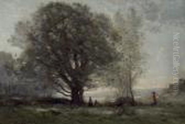 Les Chenes-verts Dans La Vallee Oil Painting by Jean-Baptiste-Camille Corot