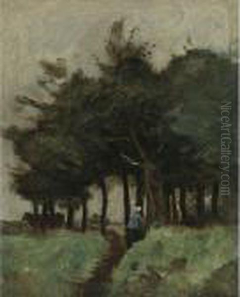 Boulogne-sur-mer, Sentier Creux Domine Par Les Arbes Oil Painting by Jean-Baptiste-Camille Corot