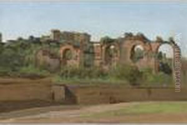 View Of The Ruins Of The Claudian Aqueduct Oil Painting by Jean-Baptiste-Camille Corot