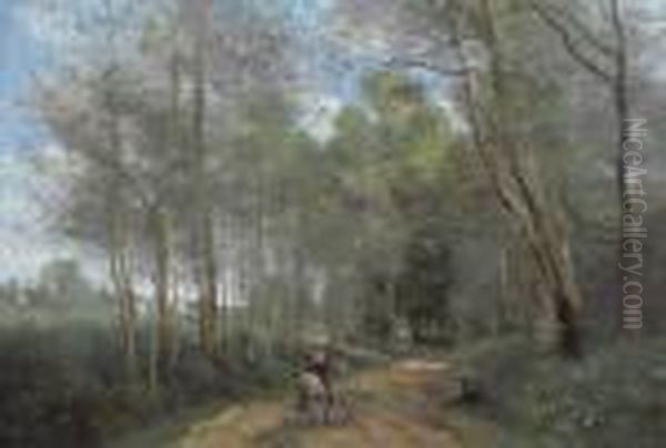 Ville D'avray - Le Cavalier A La Entree Du Bois Oil Painting by Jean-Baptiste-Camille Corot