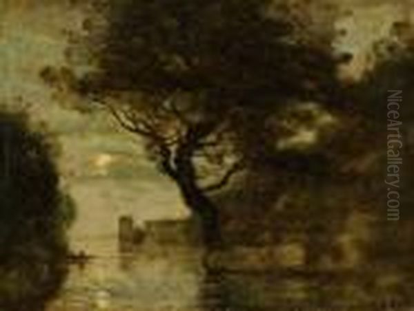 Souvenir D'italie, Clair De Lune Oil Painting by Jean-Baptiste-Camille Corot