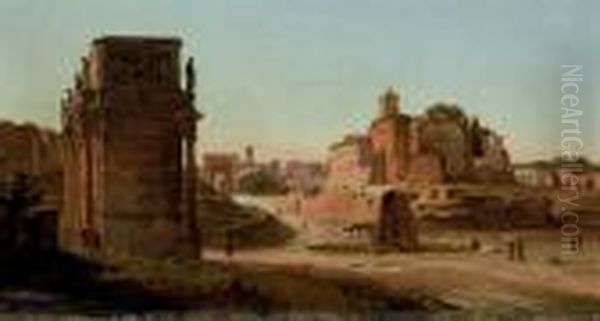 Vue Du Forum Romain, Avec L'arc 
De Constantin Vu De Cote Et L'arc De Vespasien Et De Titus Au Fond Oil Painting by Jean-Baptiste-Camille Corot