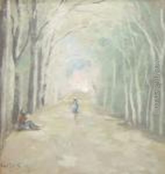 A Tree Lined Avenue With Figures Oil Painting by Jean-Baptiste-Camille Corot