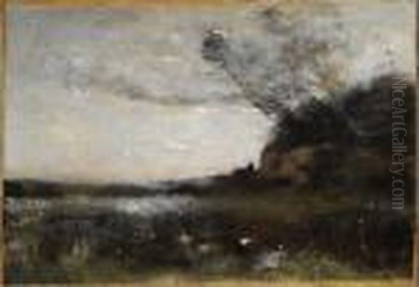 Une Tour Au Loin. Effet Du Soir Oil Painting by Jean-Baptiste-Camille Corot