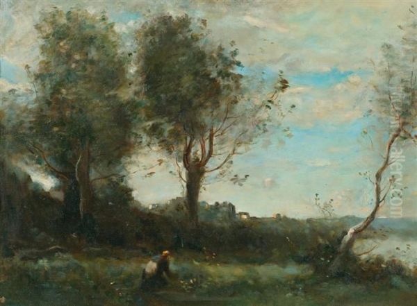 Flusslandschaft. Oil Painting by Jean-Baptiste-Camille Corot