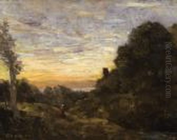 La Tour Dans Les Arbres Oil Painting by Jean-Baptiste-Camille Corot