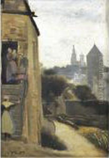 Maison Et Angle D'une Rue A Semur En Auxois Oil Painting by Jean-Baptiste-Camille Corot