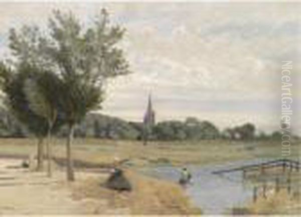 L'abreuvoir; Vue Prise Pres Des Remparts, Avec La Tour De Lalanterne, La Rochelle Oil Painting by Jean-Baptiste-Camille Corot