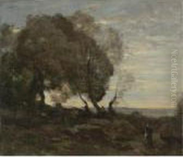 Arbres Tordus Sur Une Crete (soleil Couchant) Oil Painting by Jean-Baptiste-Camille Corot