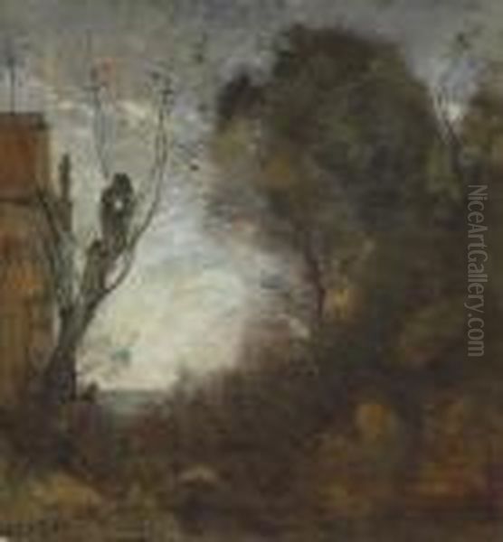 Souvenir D'une Villa Italienne, Effet Du Soir Oil Painting by Jean-Baptiste-Camille Corot