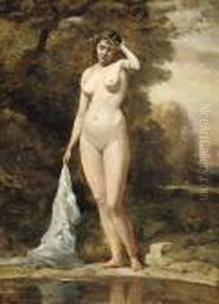 Nu Debout En Pied: Standing Nude Oil Painting by Jean-Baptiste-Camille Corot