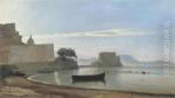 The Bay Of Naples With The Castel Dell'ovo Oil Painting by Jean-Baptiste-Camille Corot