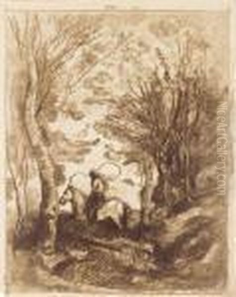 Le Grand Cavalier Sous Bois Oil Painting by Jean-Baptiste-Camille Corot