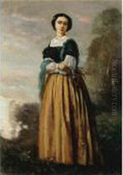 Femme A Pied Oil Painting by Jean-Baptiste-Camille Corot